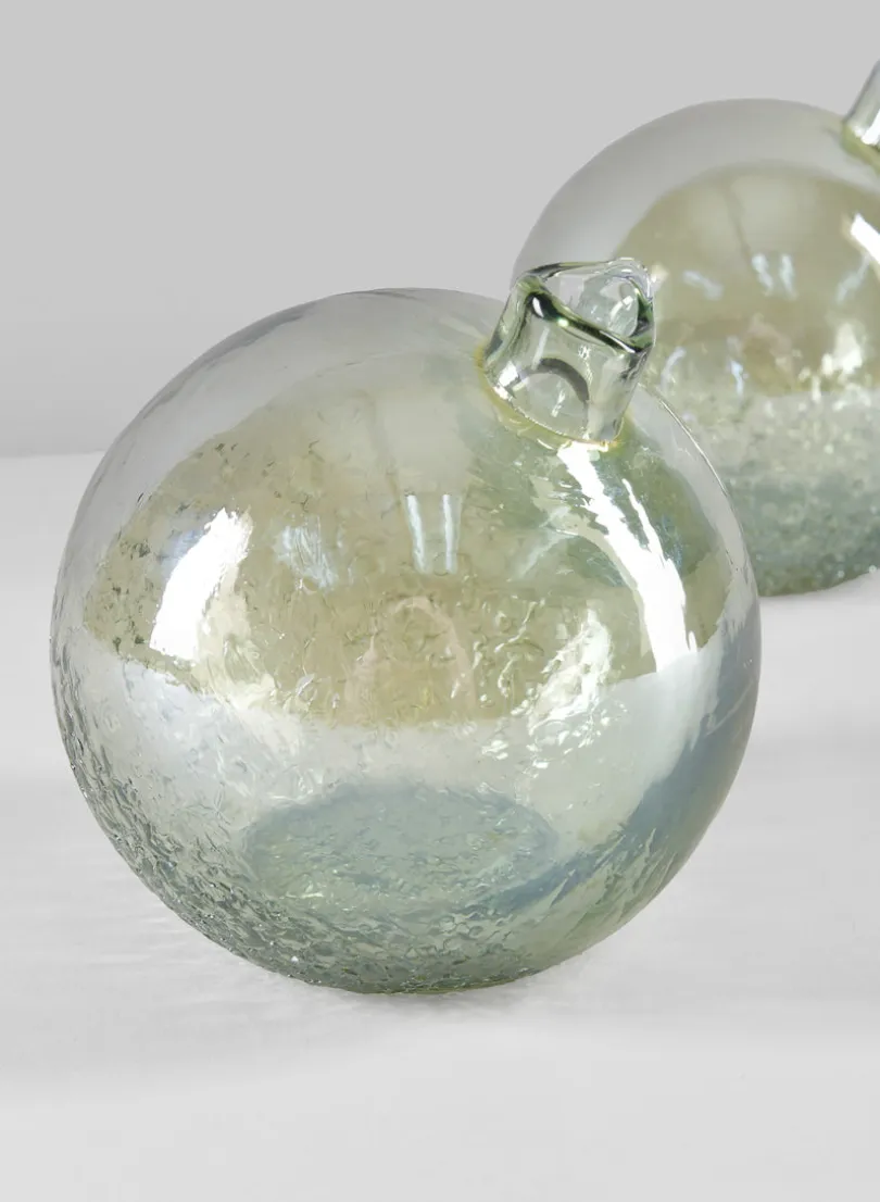 4in Wide Leila Tilted Speckled Luster Green Glass Ball Vase, Set of 2