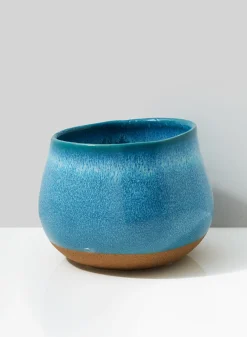 7in Wide Light Blue Ceramic Potter's Vase