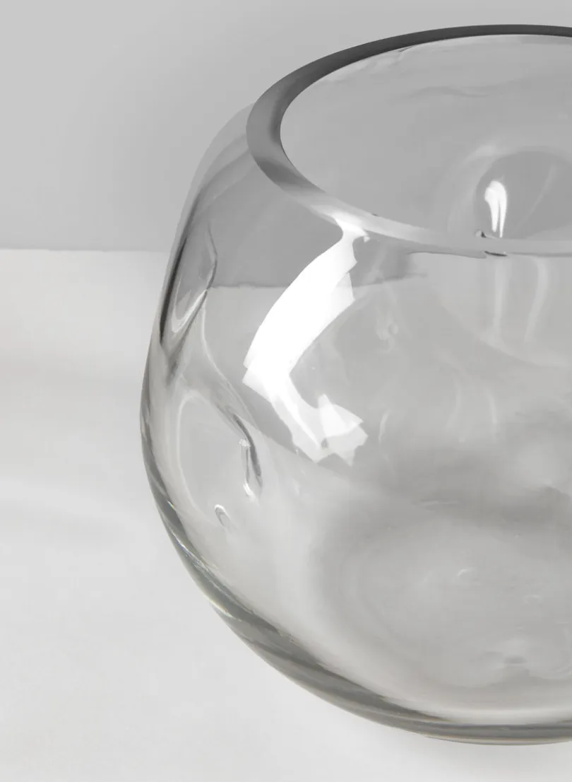 7.5in Wide Luster Dimpled Clear Fishbowl Glass Vase