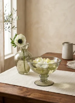 6in Wide Malaga Green Luster Glass Flower Compote