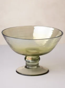 6in Wide Malaga Green Luster Glass Flower Compote