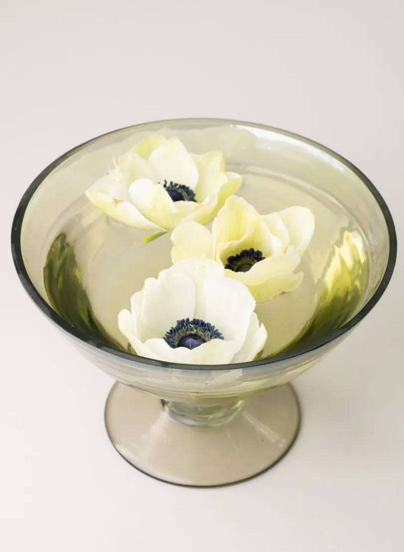 6in Wide Malaga Green Luster Glass Flower Compote