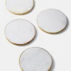 4in Wide Marble Coaster with Gold Edge, Set of 4