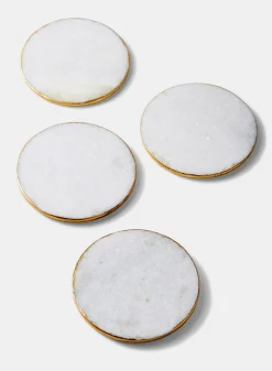 4in Wide Marble Coaster with Gold Edge, Set of 4