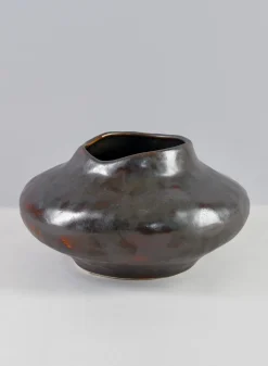 9in Wide Mashiko Aged Brown Artisan Ceramic Bowl