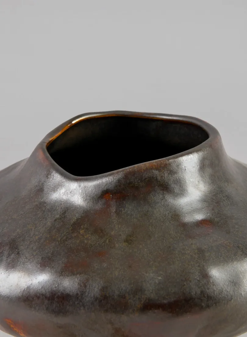 9in Wide Mashiko Aged Brown Artisan Ceramic Bowl