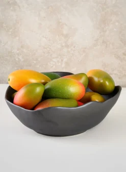 12in Wide Matte Black Ceramic Centerpiece Bowl