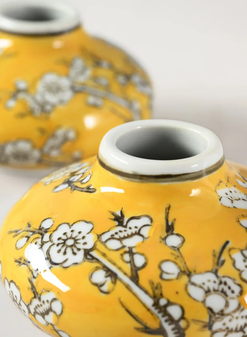 4in Wide Ming Safron Bud Ceramic Vase, Set of 2