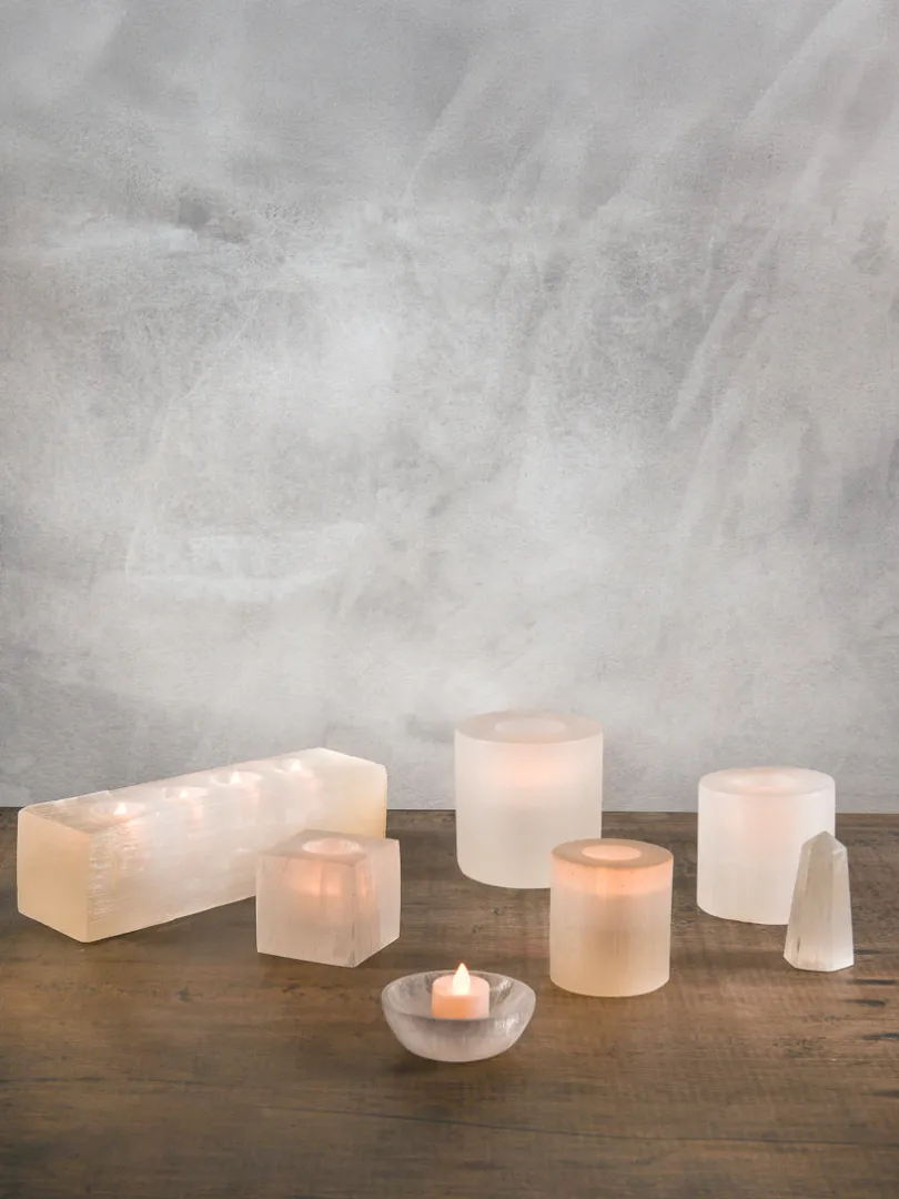 5in Wide Moroccan Selenite Trunk Votive