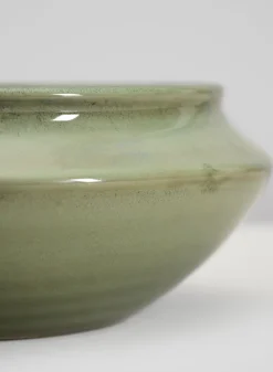 10.5in Wide Moss Green Glaze Ceramic Ikebana Bowl