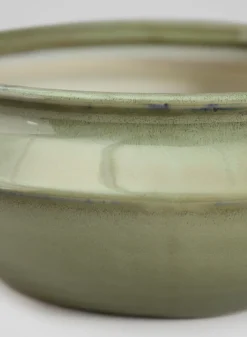 10.5in Wide Moss Green Glaze Ceramic Ikebana Bowl