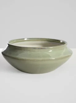 10.5in Wide Moss Green Glaze Ceramic Ikebana Bowl