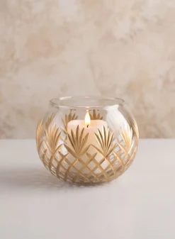 6in Wide Nuage Gold Etched Cutwork Glass Fishbowl