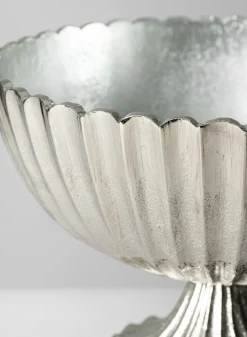 12in Wide Palermo Brushed Silver Scallop Compote Metal Bowl