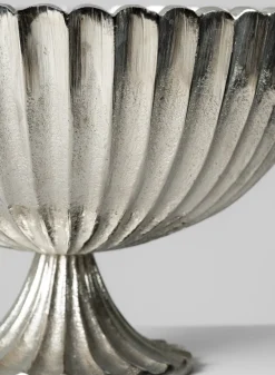 12in Wide Palermo Brushed Silver Scallop Compote Metal Bowl