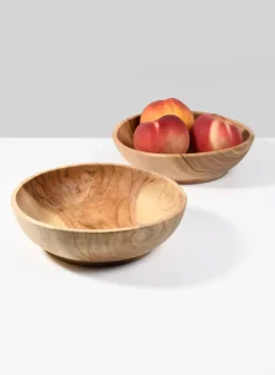 7.25in Wide Pedestal Teak Wood Bowl, Set of 2