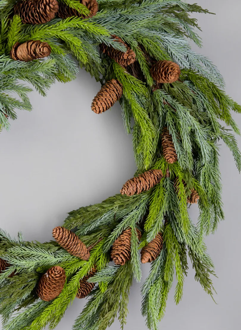 23in Wide Pine Wreath with Pine Cones