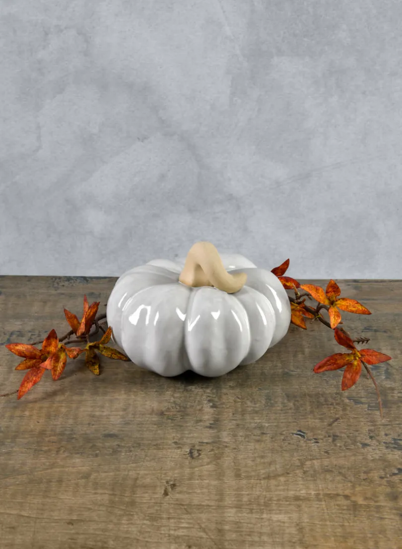 6in Wide Porcelain White Wash Pumpkins