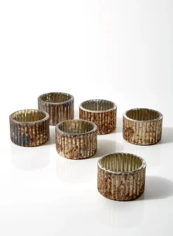 2in Wide Ribbed Rust & Silver Tea Light Glass Holders, Set of 6