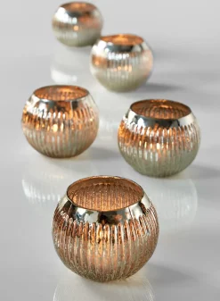 3.5in Wide Ribbed Vintage Mercury Glass Roly Poly, Set of 4
