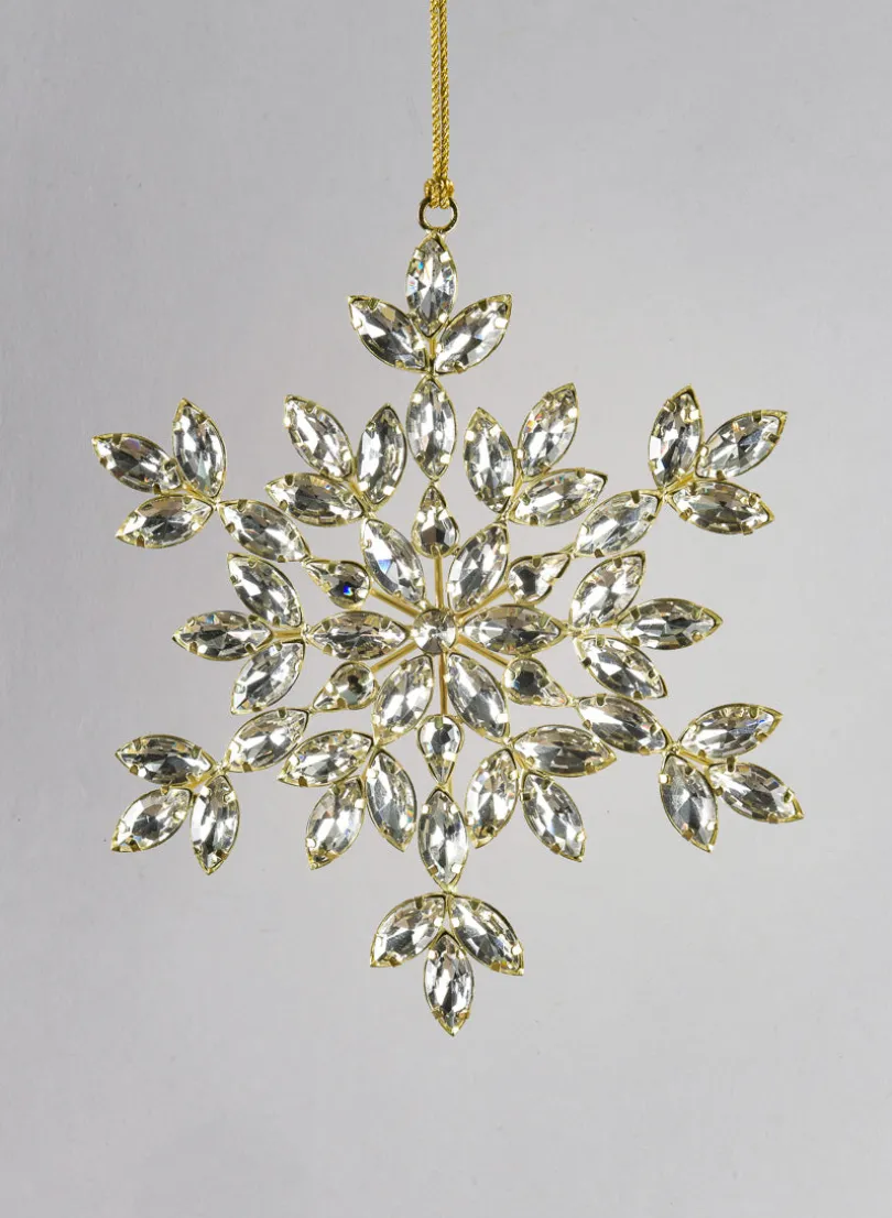 6in Wide Silver Glass Stone Snowflake with Gold Frame
