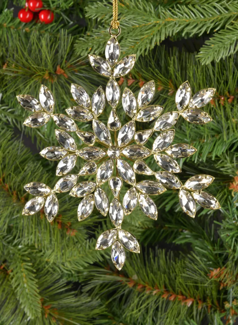 6in Wide Silver Glass Stone Snowflake with Gold Frame