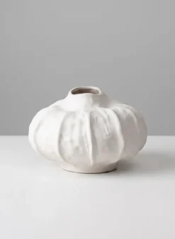 8in Wide Urchin Sand White Ceramic Deco Vase