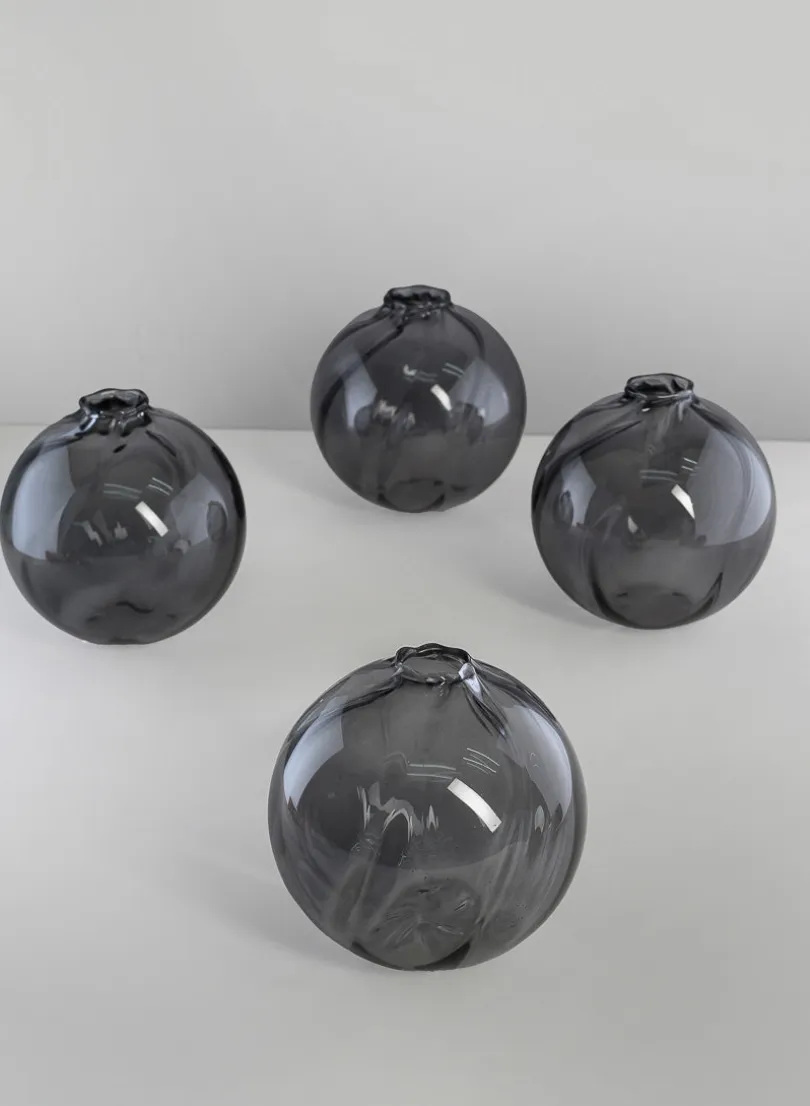 4in Wide Veroce Smoke Ball Glass Vase, Mini, Set of 4