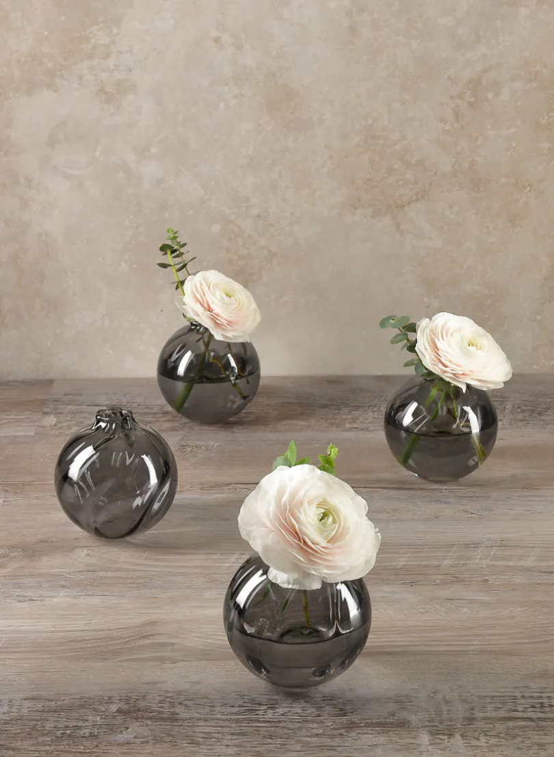 4in Wide Veroce Smoke Ball Glass Vase, Mini, Set of 4