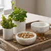4in Wide White Ceramic Marble Mini Bowl with Brass Ring