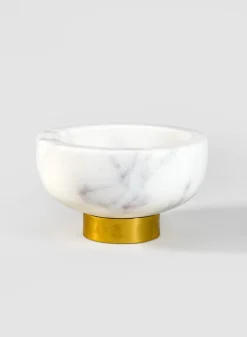 4in Wide White Ceramic Marble Mini Bowl with Brass Ring