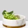 6in Wide White Marble Bowl With Brass Ring