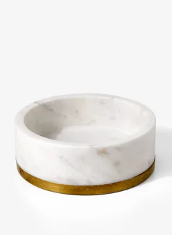 6in Wide White Marble Bowl With Brass Ring