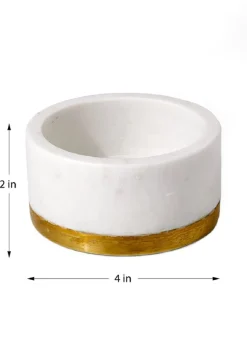4in Wide White Marble Bowl With Brass Ring