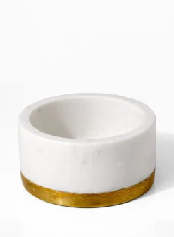 4in Wide White Marble Bowl With Brass Ring