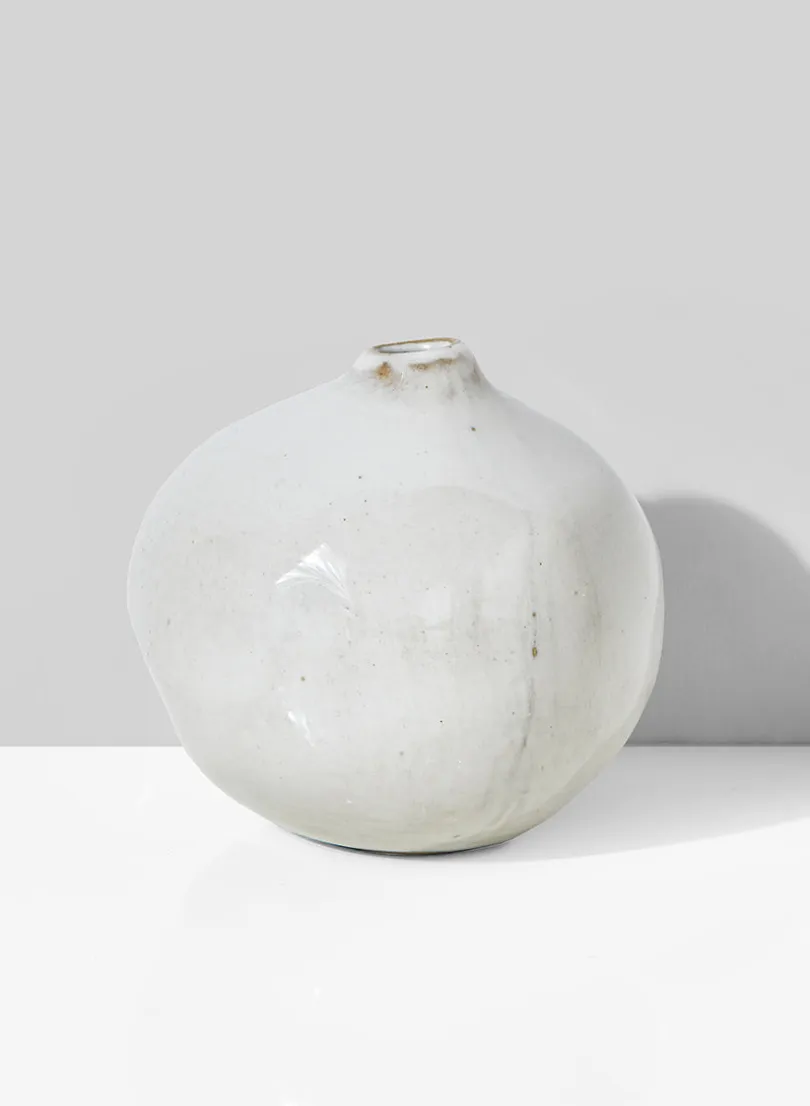 3.75in Wide White Potter's Pomegranate Bud Ceramic Vase