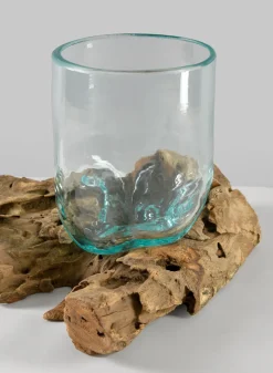 Jakarta Teak Stump With Glass Cylinder, Large
