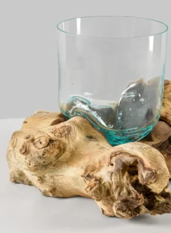 Jakarta Teak Stump With Glass Cylinder, Small