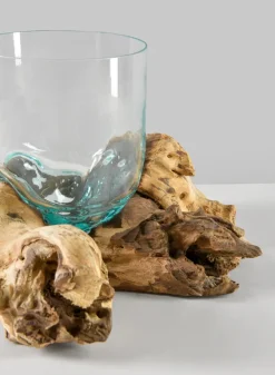 Jakarta Teak Stump With Glass Cylinder, Small