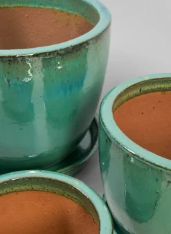 Laos Teal Glazed Ceramic Planter