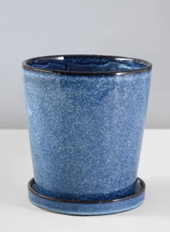 Ming Ceramic Pot with Saucer, Ice Blue