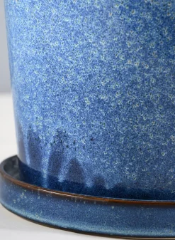 Ming Ceramic Pot with Saucer, Ice Blue