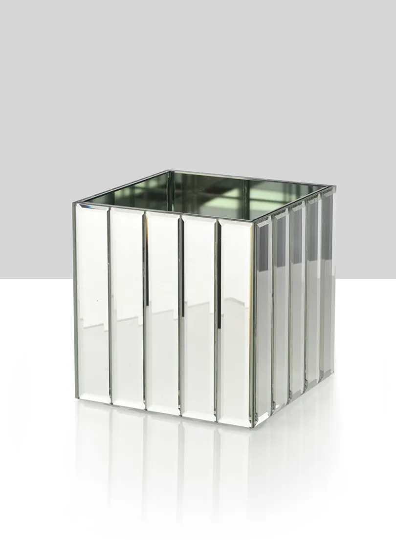 Mirror Strips Cube Glass Vases