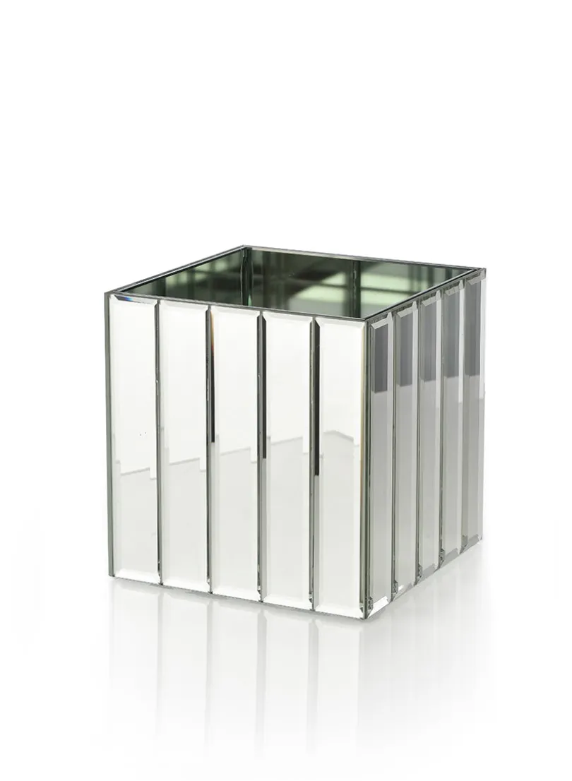 Mirror Strips Cube Glass Vases