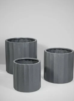 Oreon All Weather Light Weight Speckle Black Polyresin Cylinder Planters