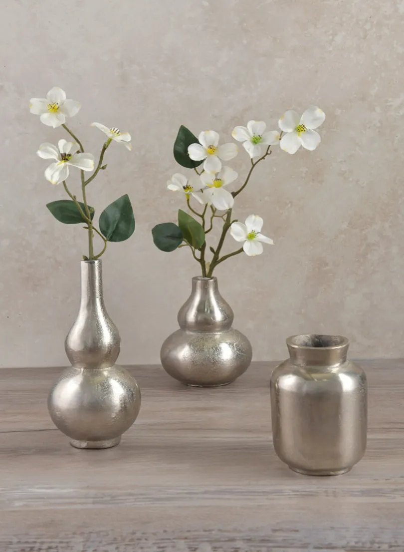 Orseil Deco Mini Aluminum Vases, Old Silver, Set of 3
