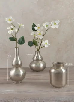 Orseil Deco Mini Aluminum Vases, Old Silver, Set of 3