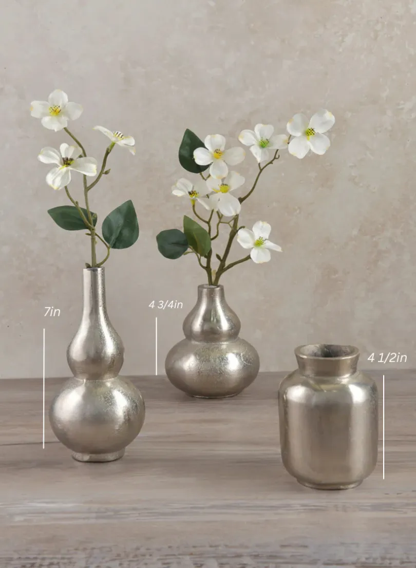 Orseil Deco Mini Aluminum Vases, Old Silver, Set of 3