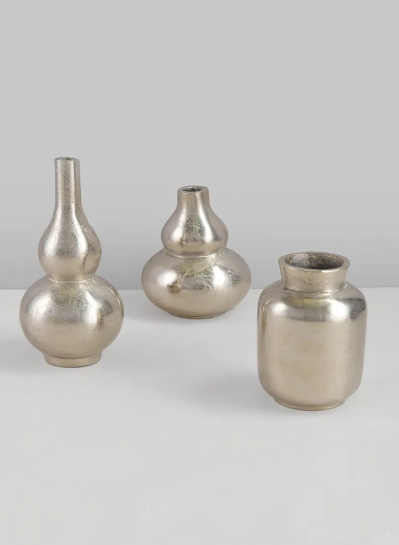 Orseil Deco Mini Aluminum Vases, Old Silver, Set of 3