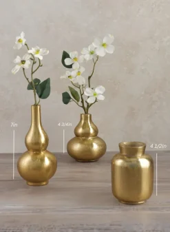 Orseil Deco Mini Aluminum Vases, Old Gold, Set of 3